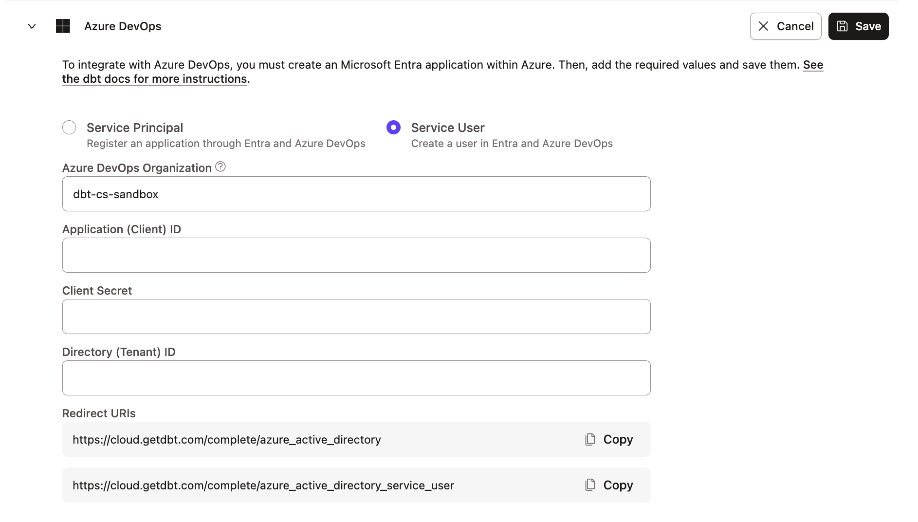Connecting an Azure Service User Connecting an Azure Service User