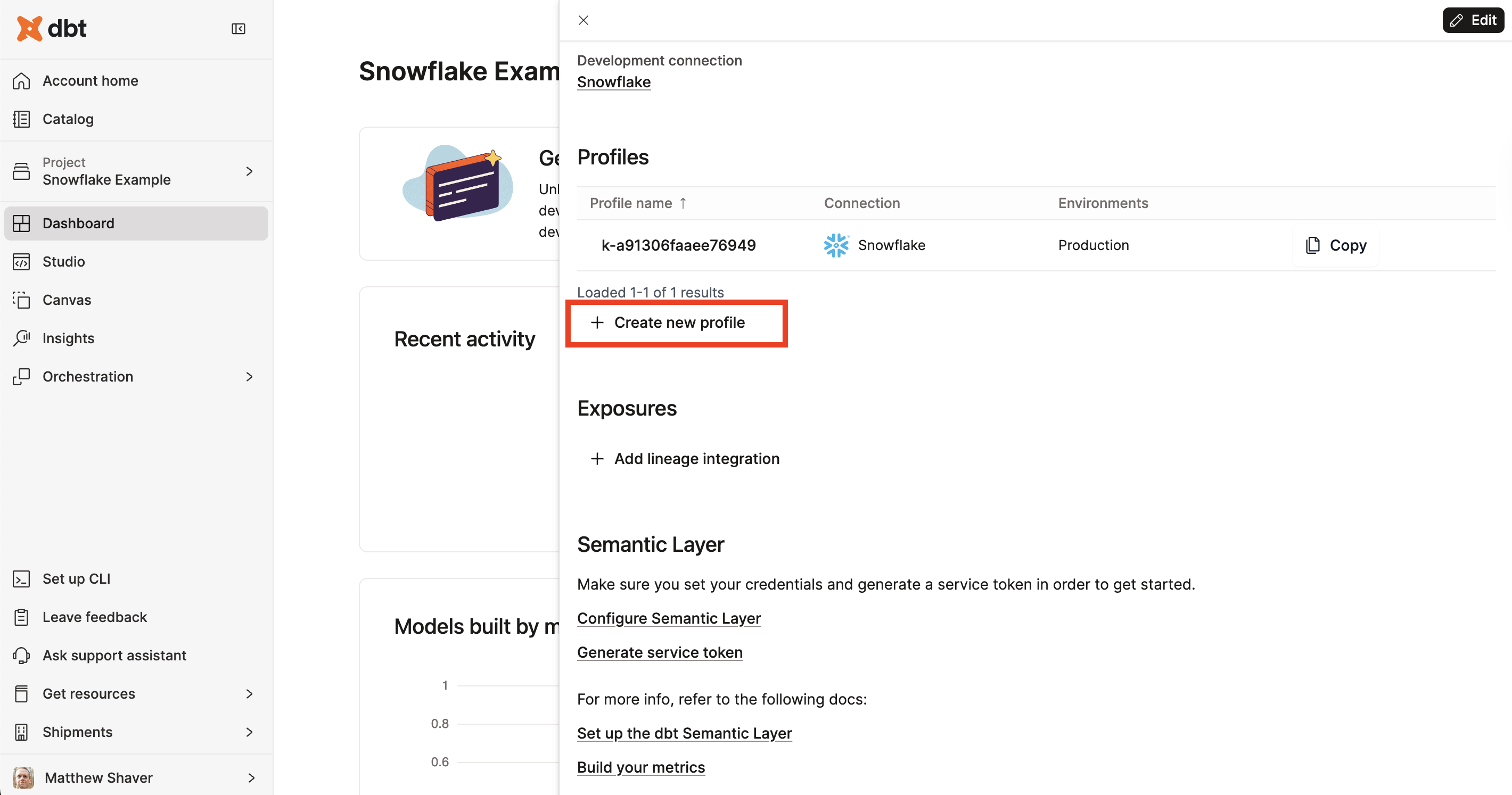 Creating a profile from project settings. Creating a profile from project settings.